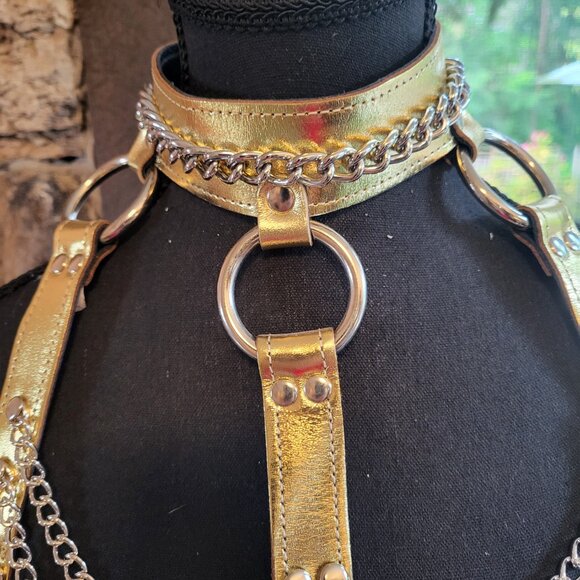 NWOT Leather Chain Chest Harness Bra Festival Leather Top - Picture 4 of 9